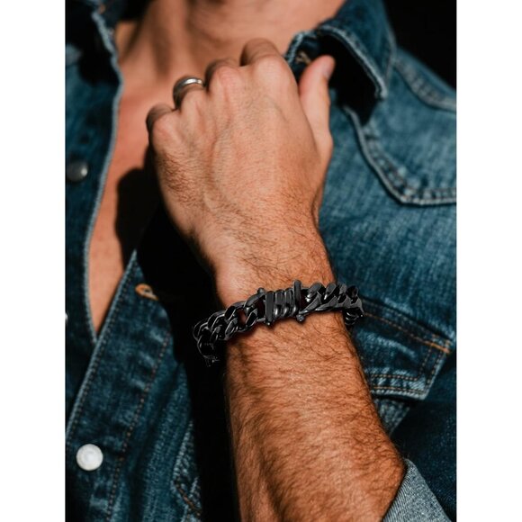 Heavy Cuban Chain Bracelet 7/9mm Barbed Wire Punk Gothic Stainless for Men Women - Picture 7 of 9